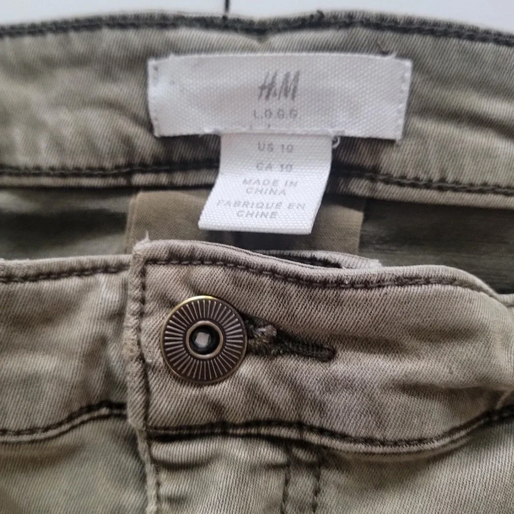 H&M LOGG Women Olive Green Skinny Cargo Pants Utility Slim Fit Size 10 0613666 9
